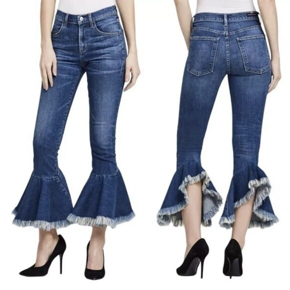 Citizens Of Humanity Women Drew Flounce Cropped Jeans Size 26 Ruffle Hem Boho - Picture 1 of 12